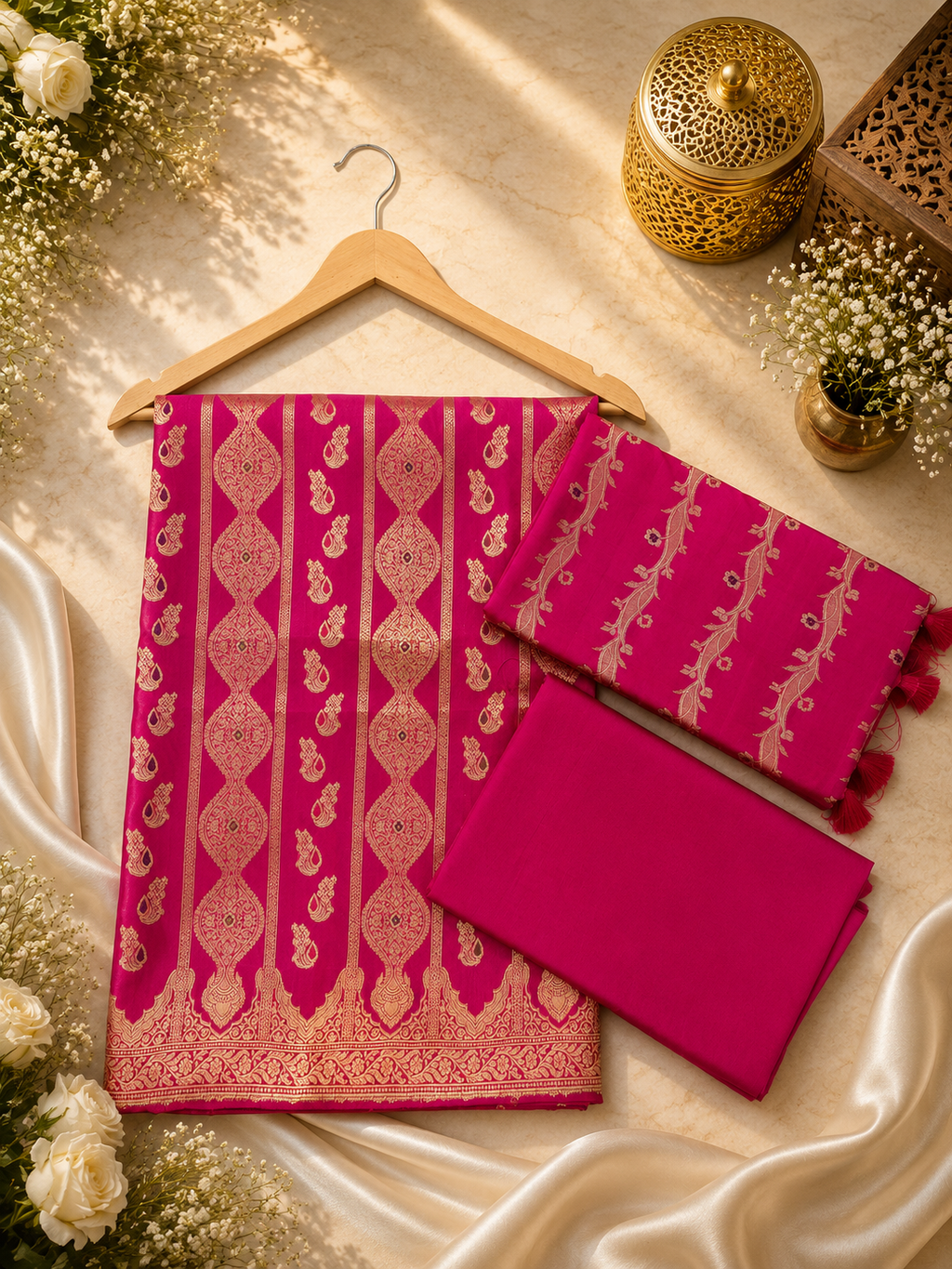 Banarasi silk zari jackard Mina weaved unstitched suits sets