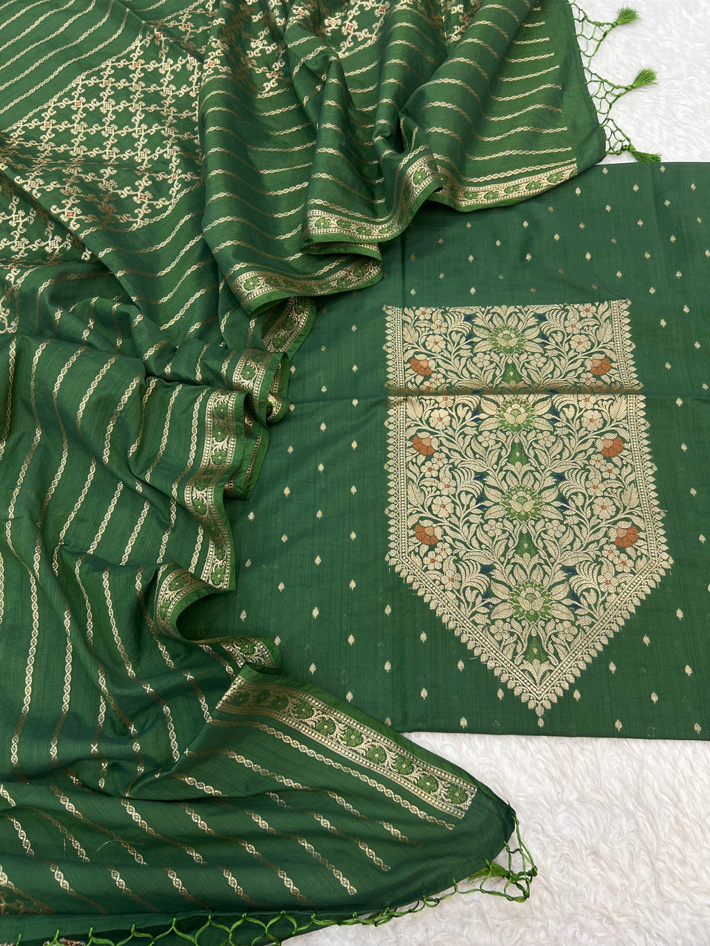 Pure mal Chanderi zari minakari weaved neck work design unstiched suits sets