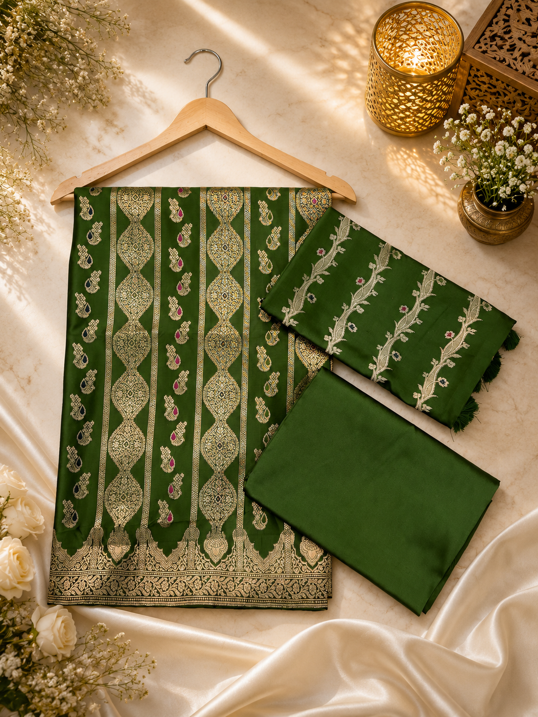 Banarasi silk zari jackard Mina weaved unstitched suits sets