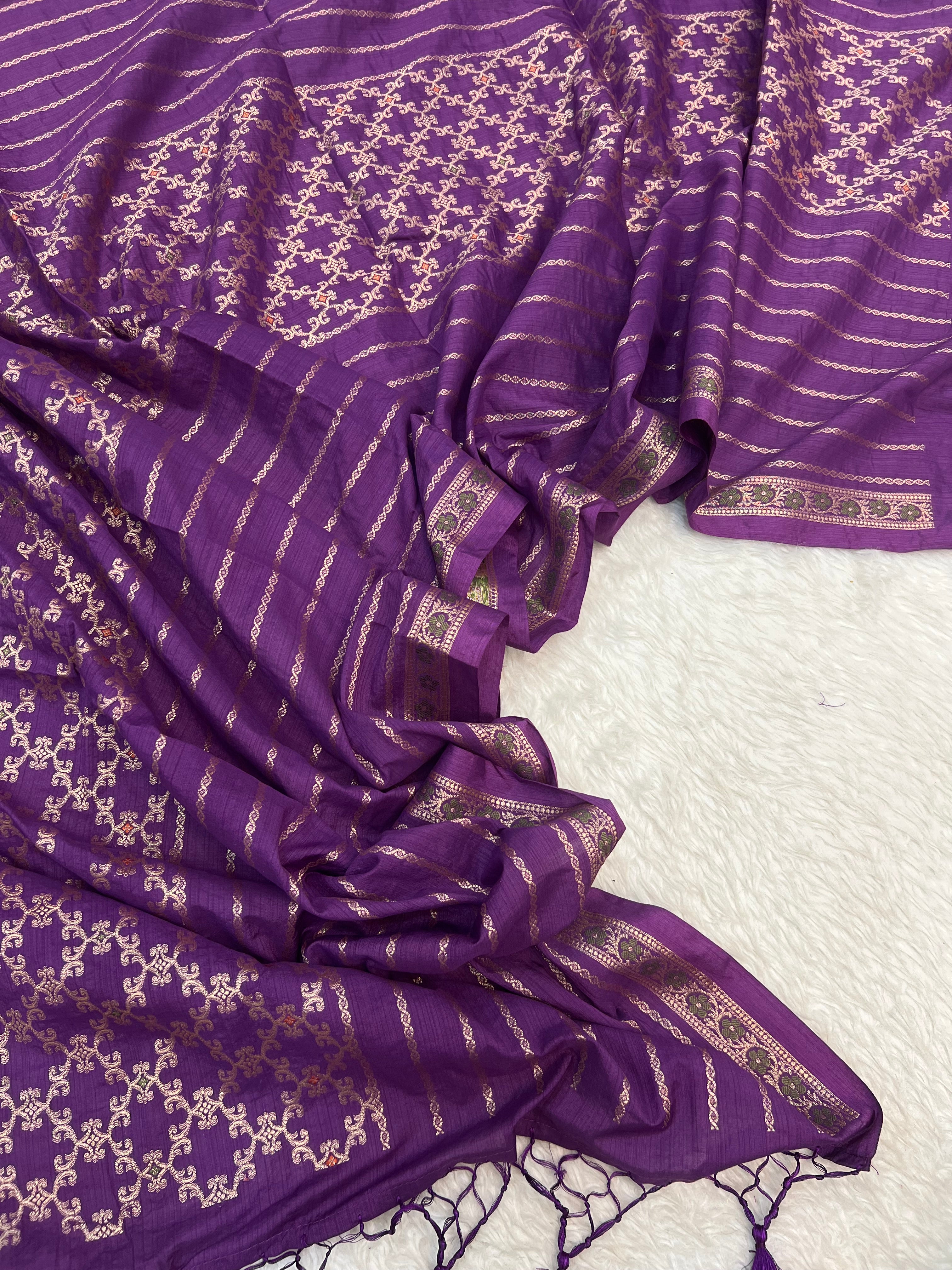 Pure mal Chanderi zari minakari weaved neck work design unstiched suits sets
