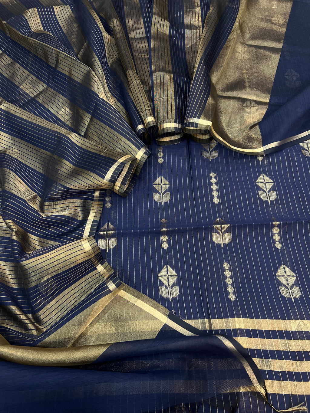 Banarasi cotton zari stripe almond boota design unstitched suit sets