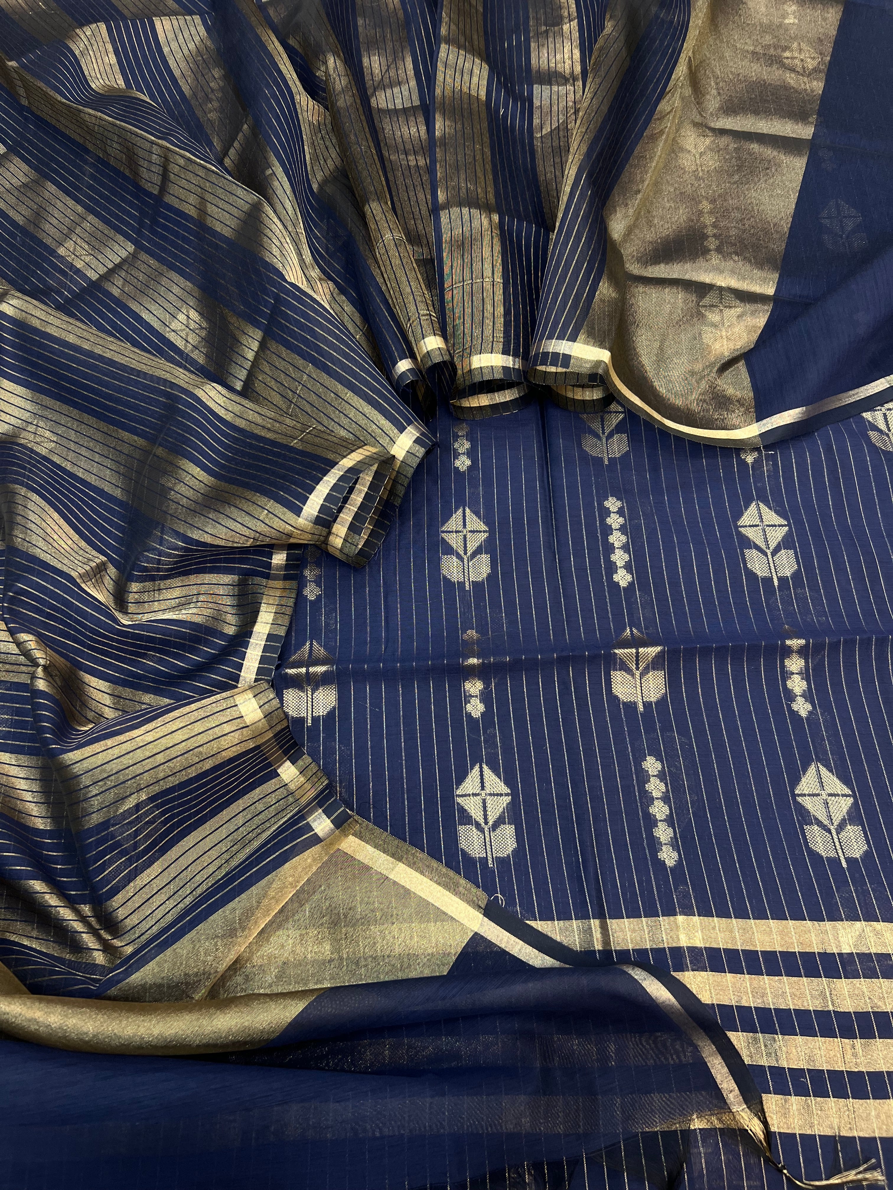 Banarasi cotton zari stripe almond boota design unstitched suit sets