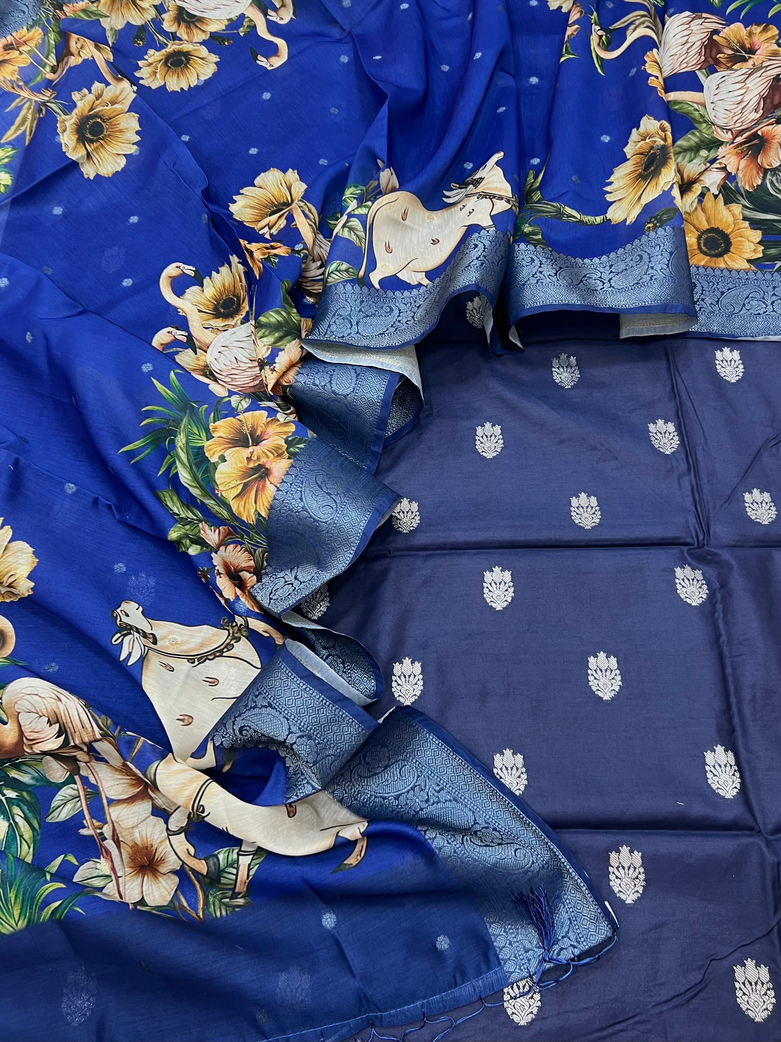 Pure Chanderi pichwai digital print unstitched suits collections