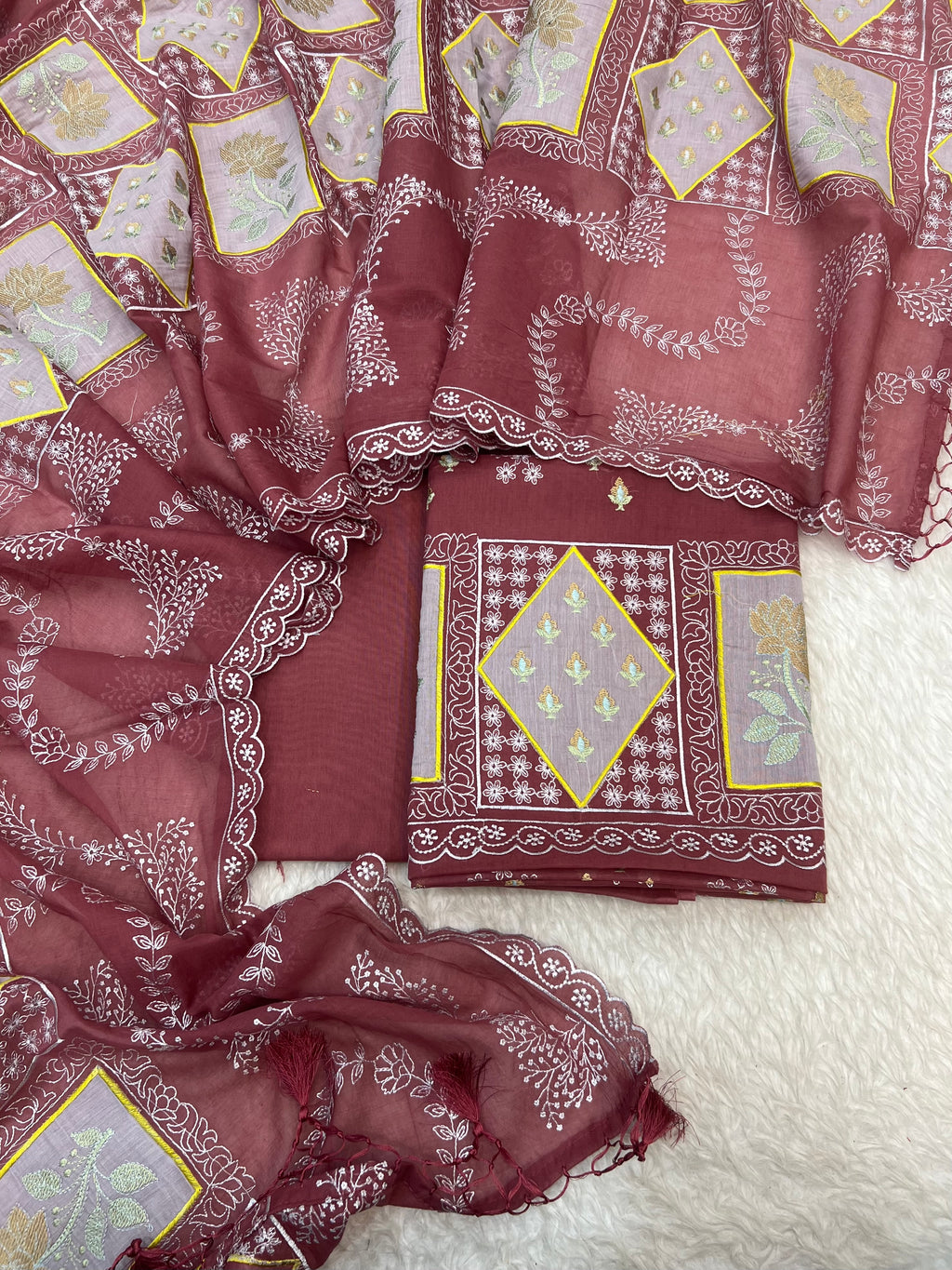 Pure mal Chanderi gharchola embroidery cotton patchwork unstiched suits sets