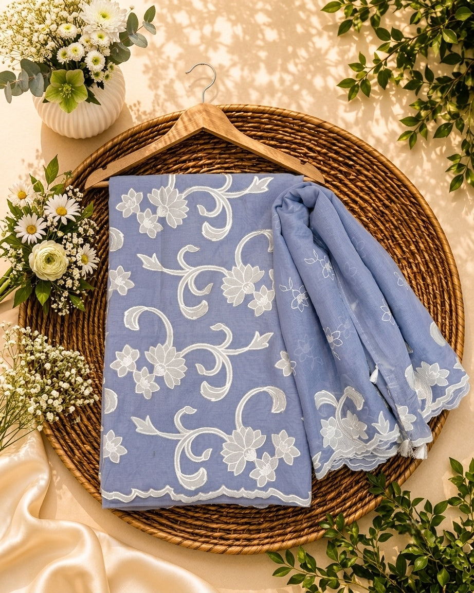 Pure mal Chanderi cotton Applique cutwork unstitched suits sets