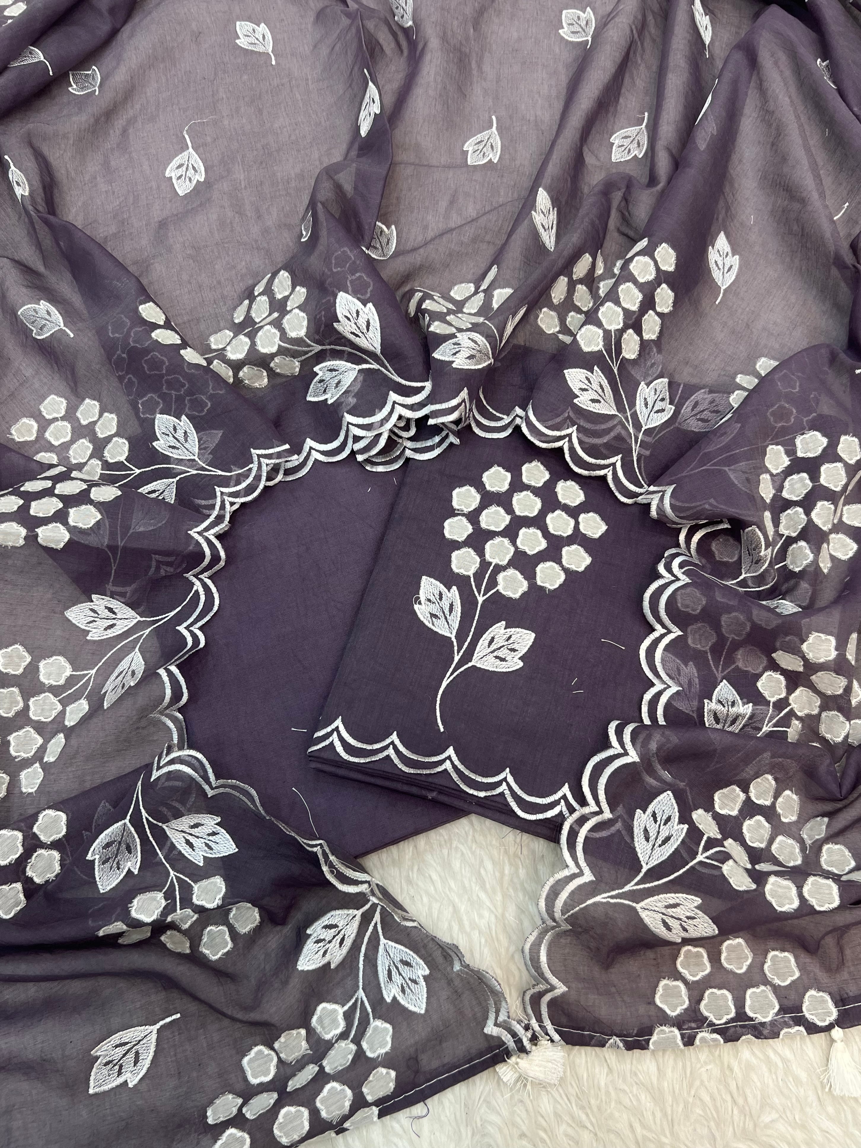 Pure mal chanderi cotton Applique Alia Bhatt celebrity inspired unstitched suits sets