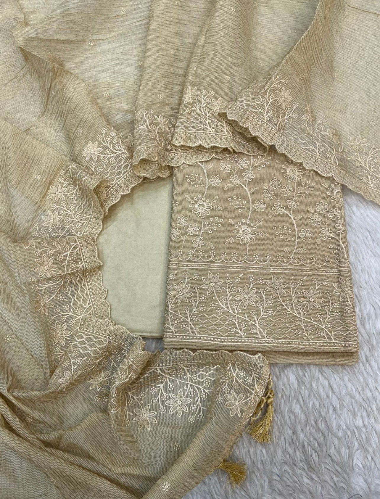 Pure crush tissue heavy embroidered unstitched suits