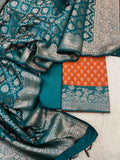 Banarasi silk zari jackard weaving multi contrast unstitched suits sets