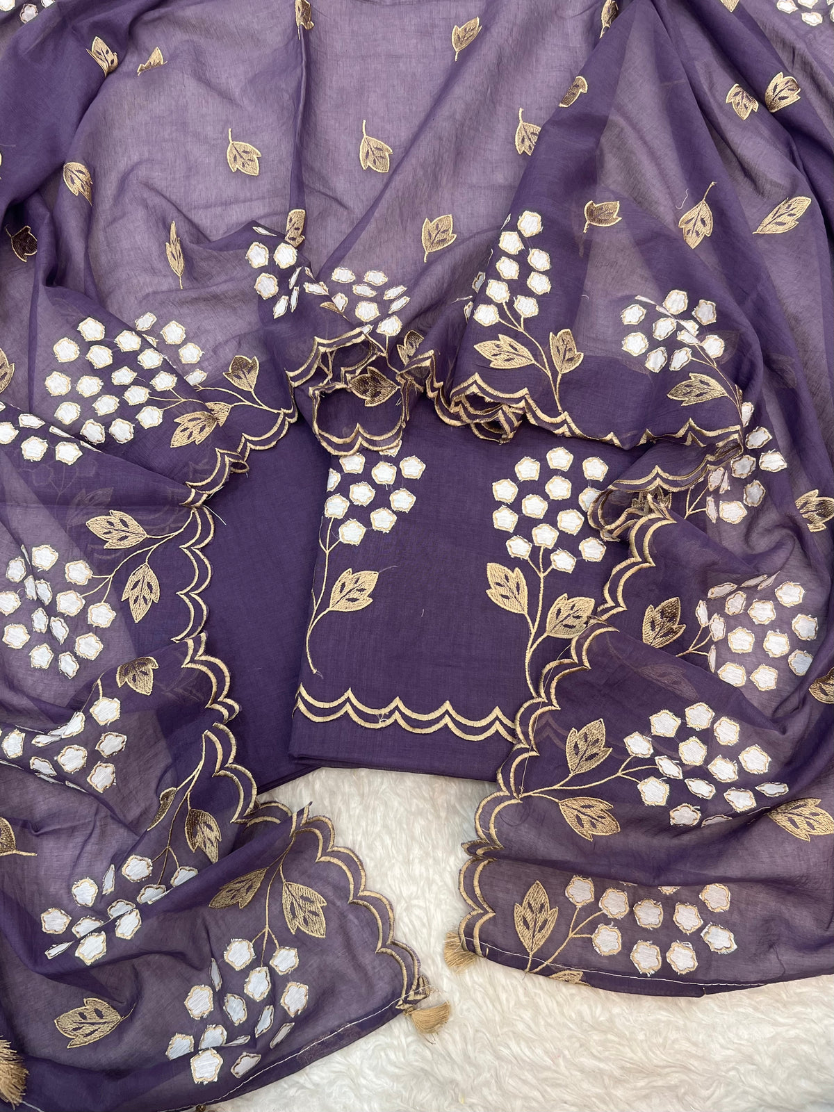 Pure mal Chanderi beige tussar embroidered cotton applique Alia Bhatt inspired unstitched suits sets