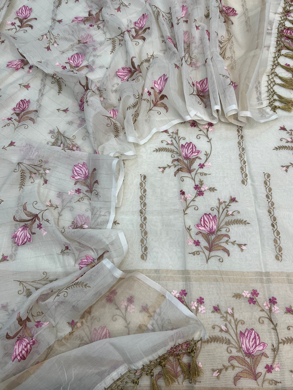 Pure mal chanderi dyeable floral embroidery work suits
