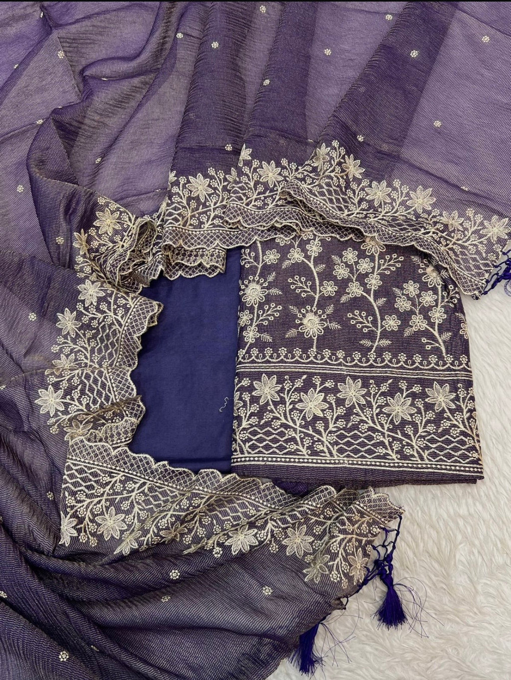 Pure crush tissue heavy embroidered unstitched suits