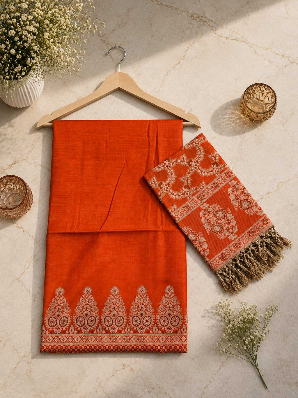 Banarasi cotton Resham tanchui unstitched suits sets