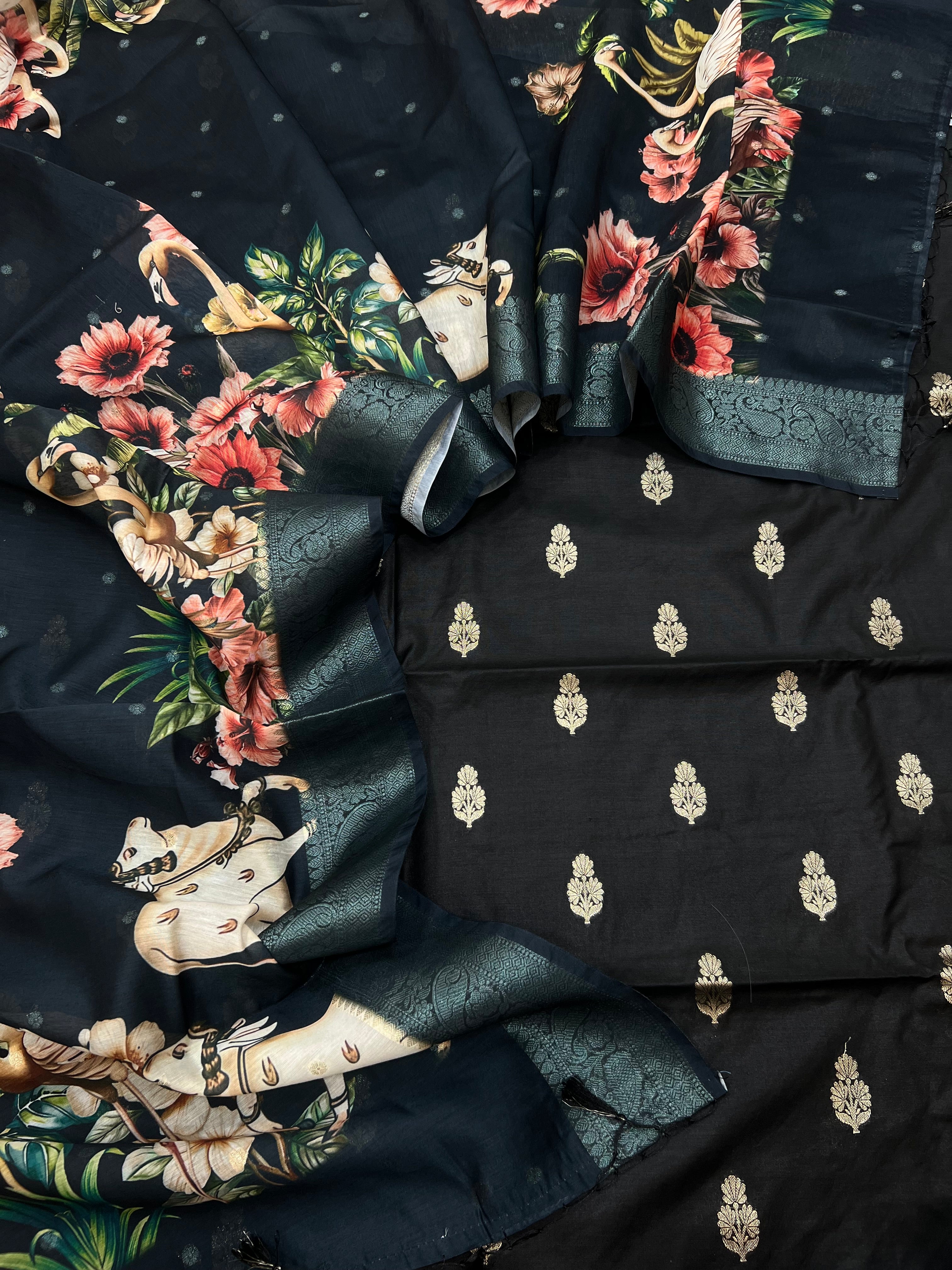 Pure Chanderi pichwai digital print unstitched suits collections