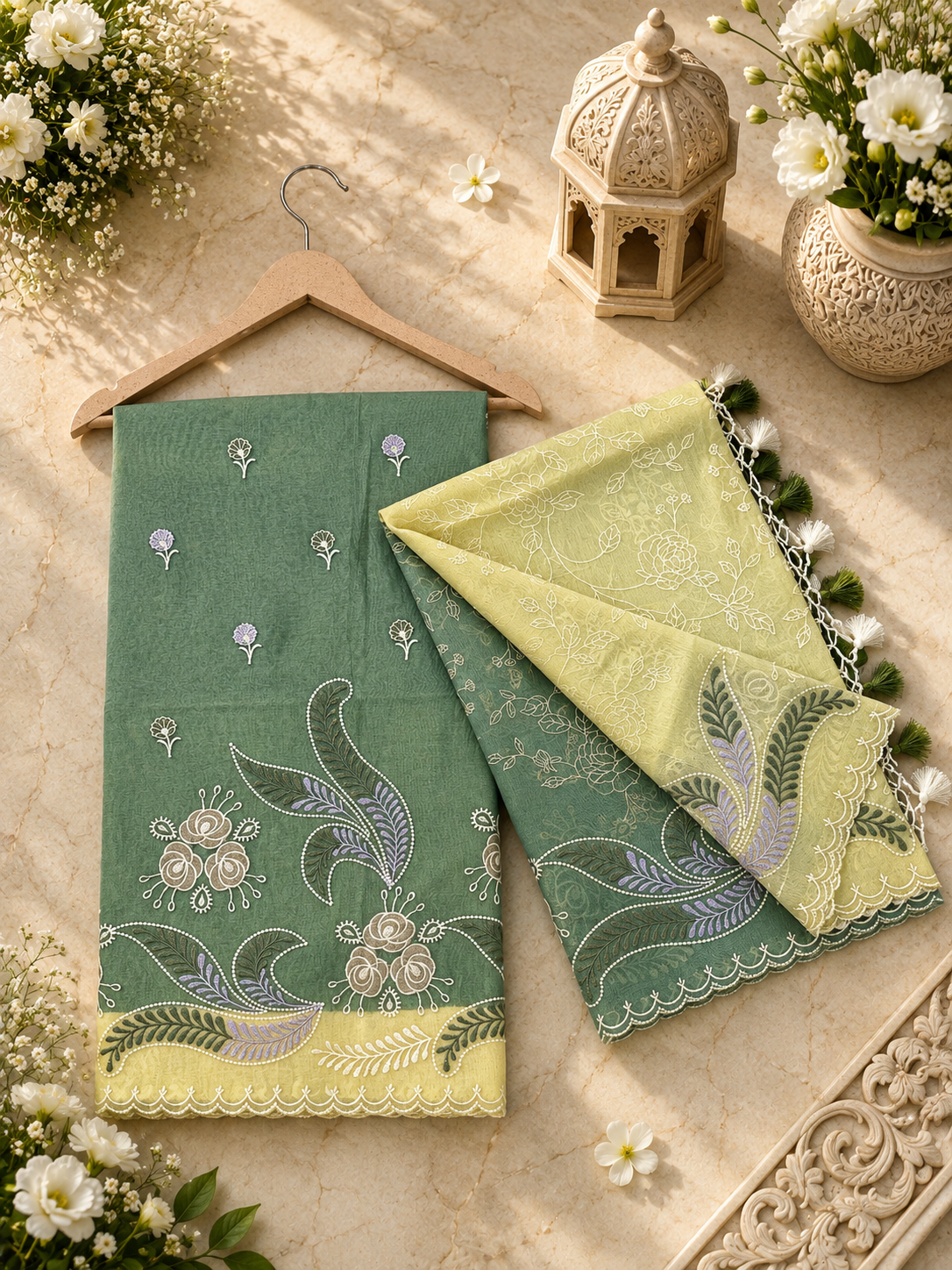 Pure mal Chanderi embroidery with contrast dyed unstiched suits sets