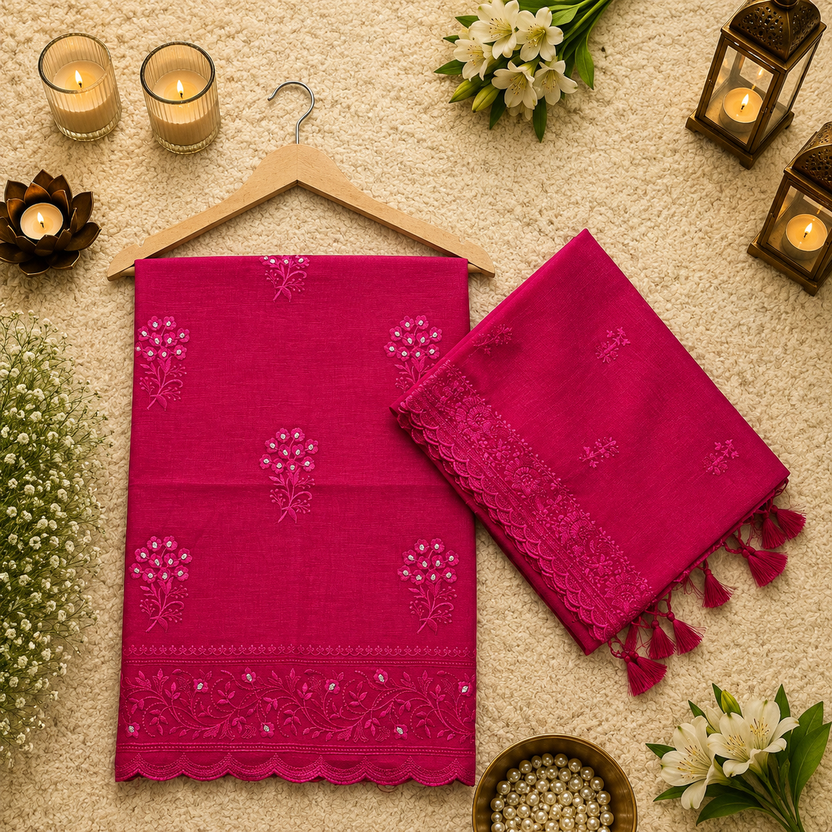 Pure mal Chanderi embroidered intricated zari weaved unstiched suits sets