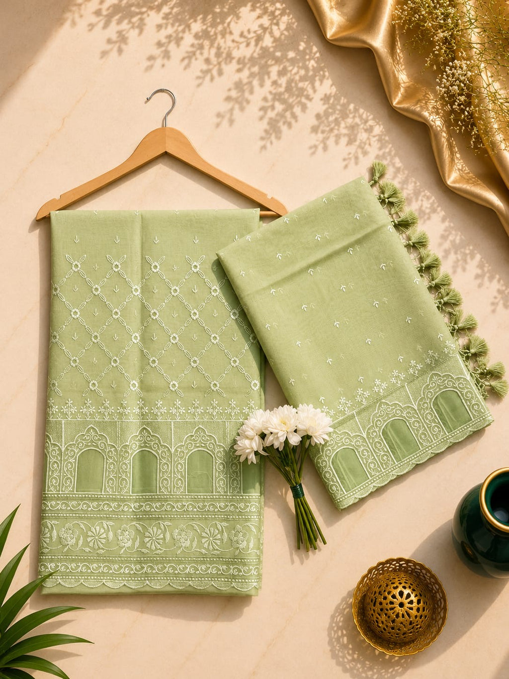 Pure mal Chanderi embroidery with organza Applique cutwork unstitched suit sets