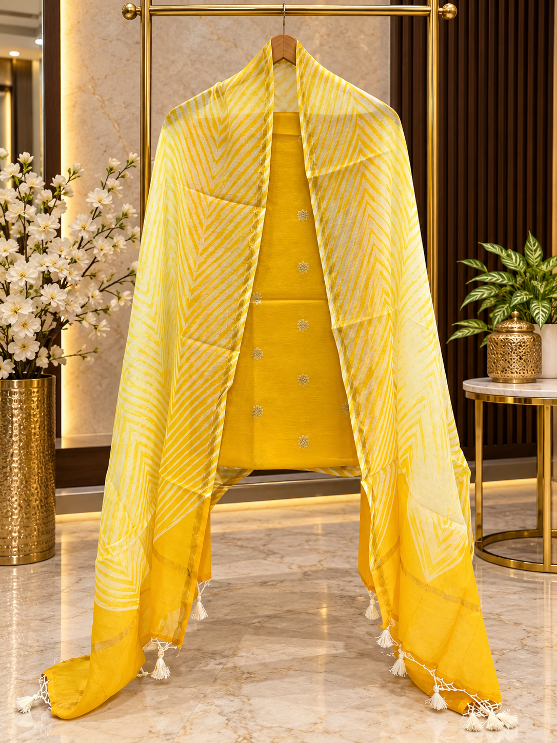 Arashi dyed pure mal Chanderi zari weaved unstiched suits sets
