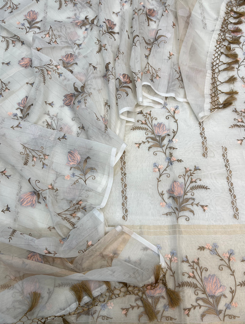 Pure mal chanderi dyeable floral embroidery work suits