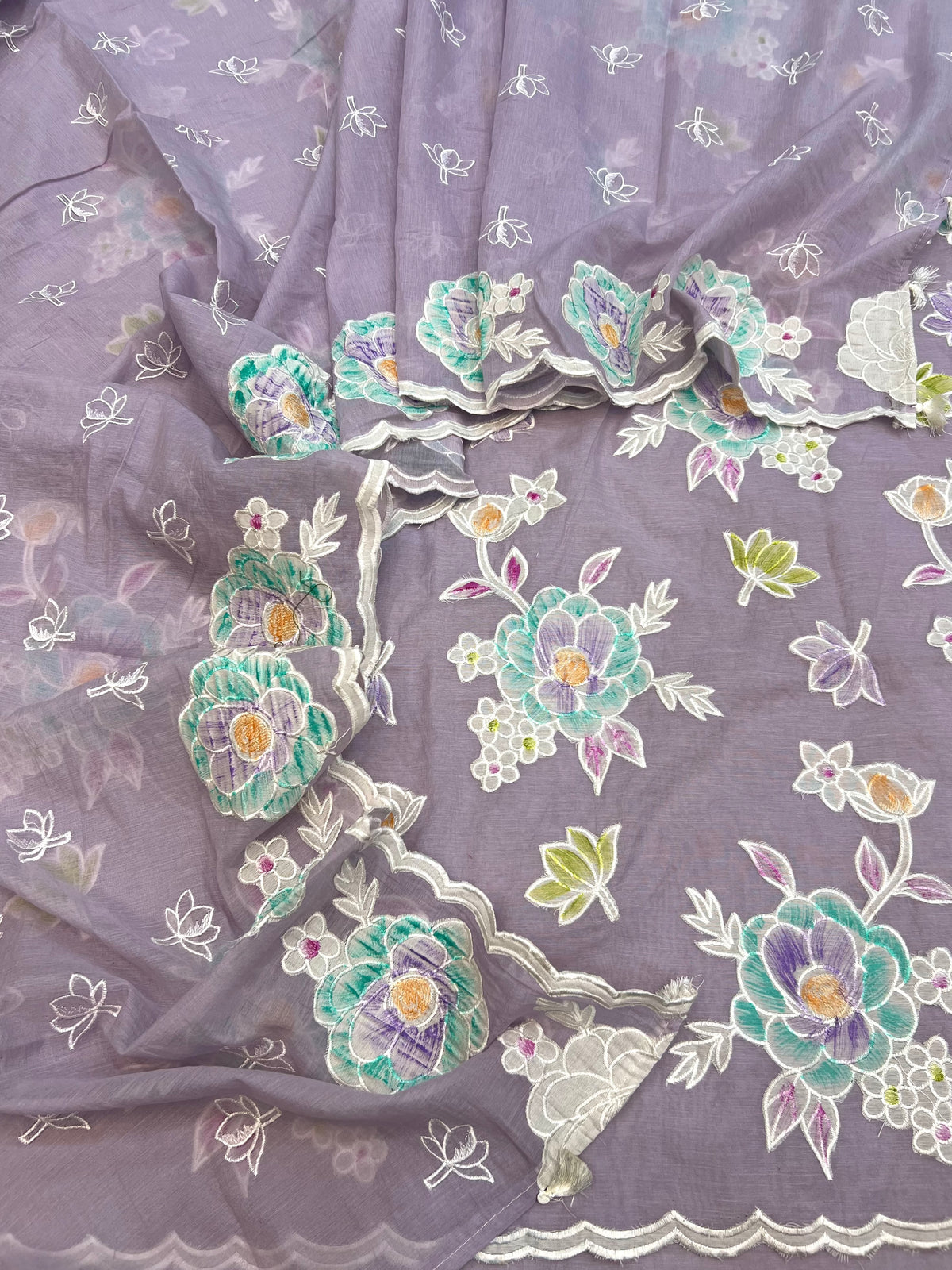 Pure mal Chanderi cotton Applique hand brush paint unstiched suits sets