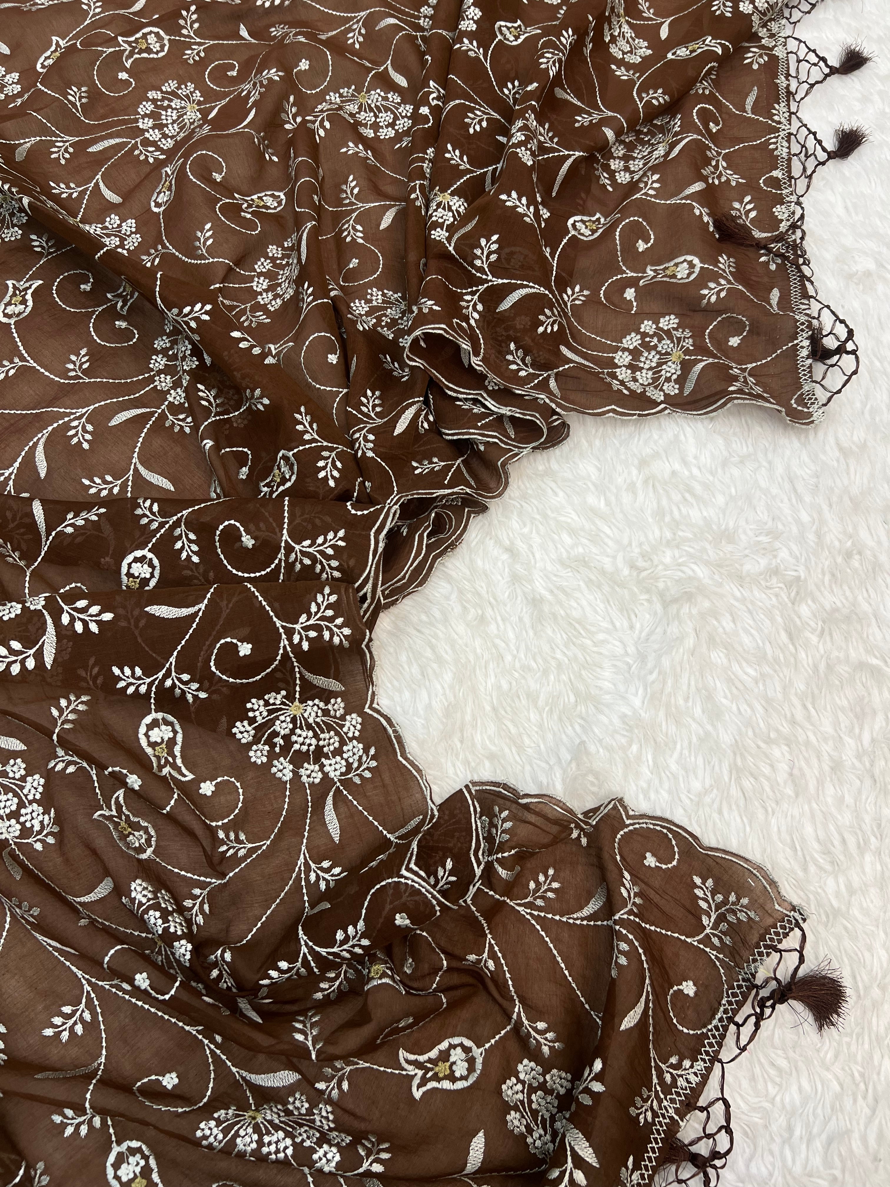 Pure mal Chanderi thread embroidered unstiched suits sets