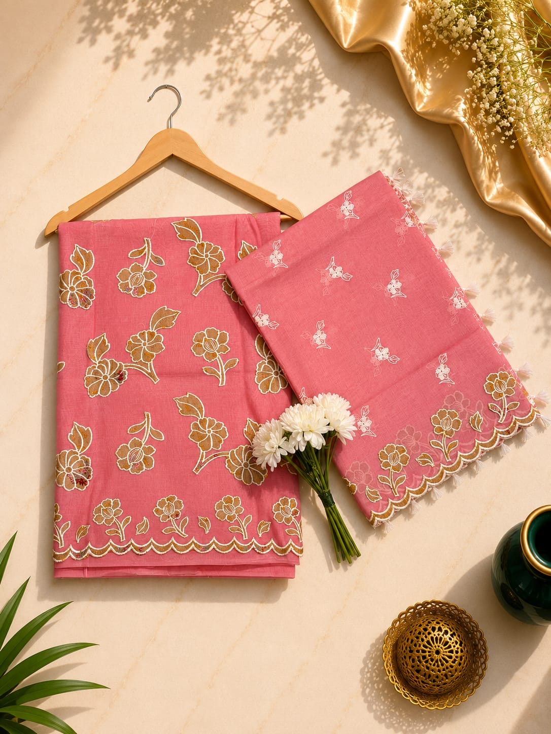 Pure mal Chanderi tissue digital print applique work unstitched suit sets