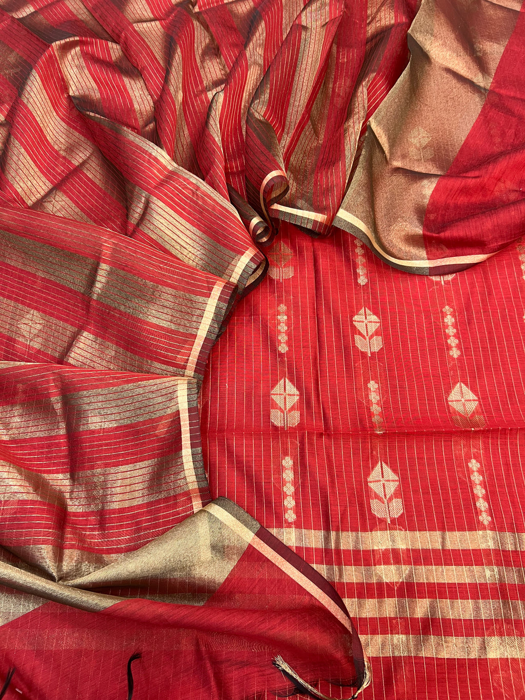 Banarasi cotton zari stripe almond boota design unstitched suit sets