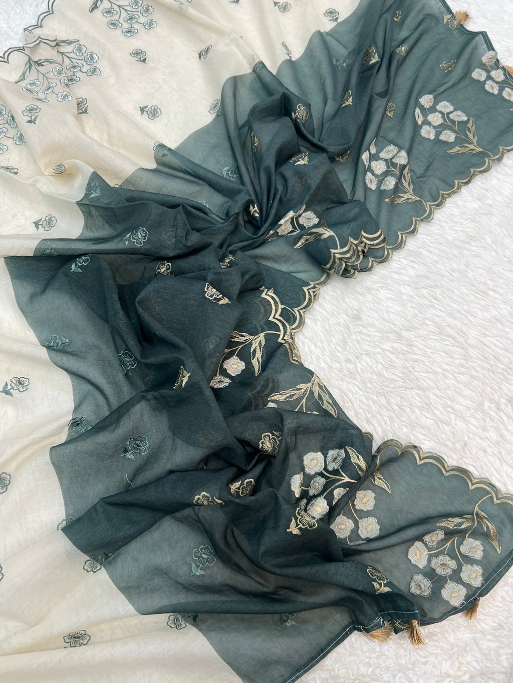 Pure mal Chanderi tussar beige cotton Applique contrast dyed unstiched suits