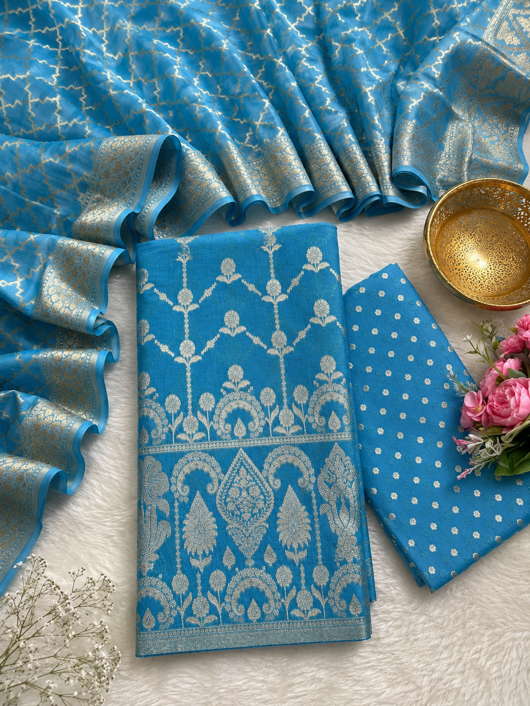 Pure cotton Chanderi silver zari weaved unstiched lehenga sets