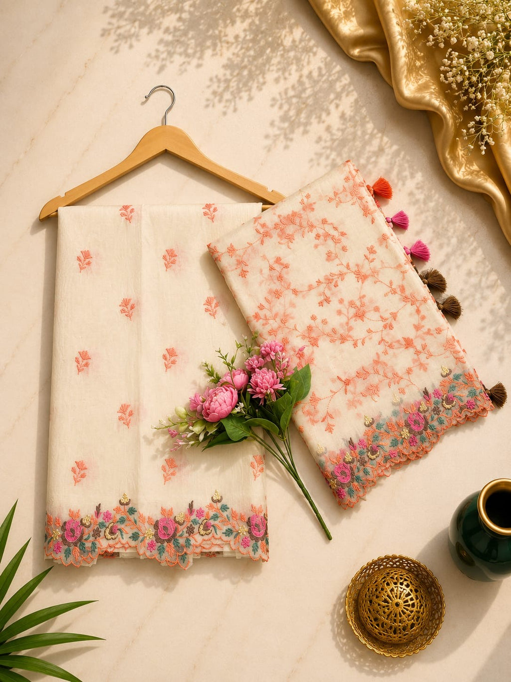 Pure mal Chanderi embroidered dyeable unstitched suits collections