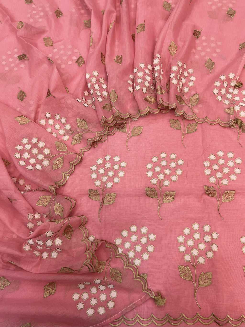 Pure mal Chanderi beige tussar embroidered cotton applique Alia Bhatt inspired unstitched suits sets