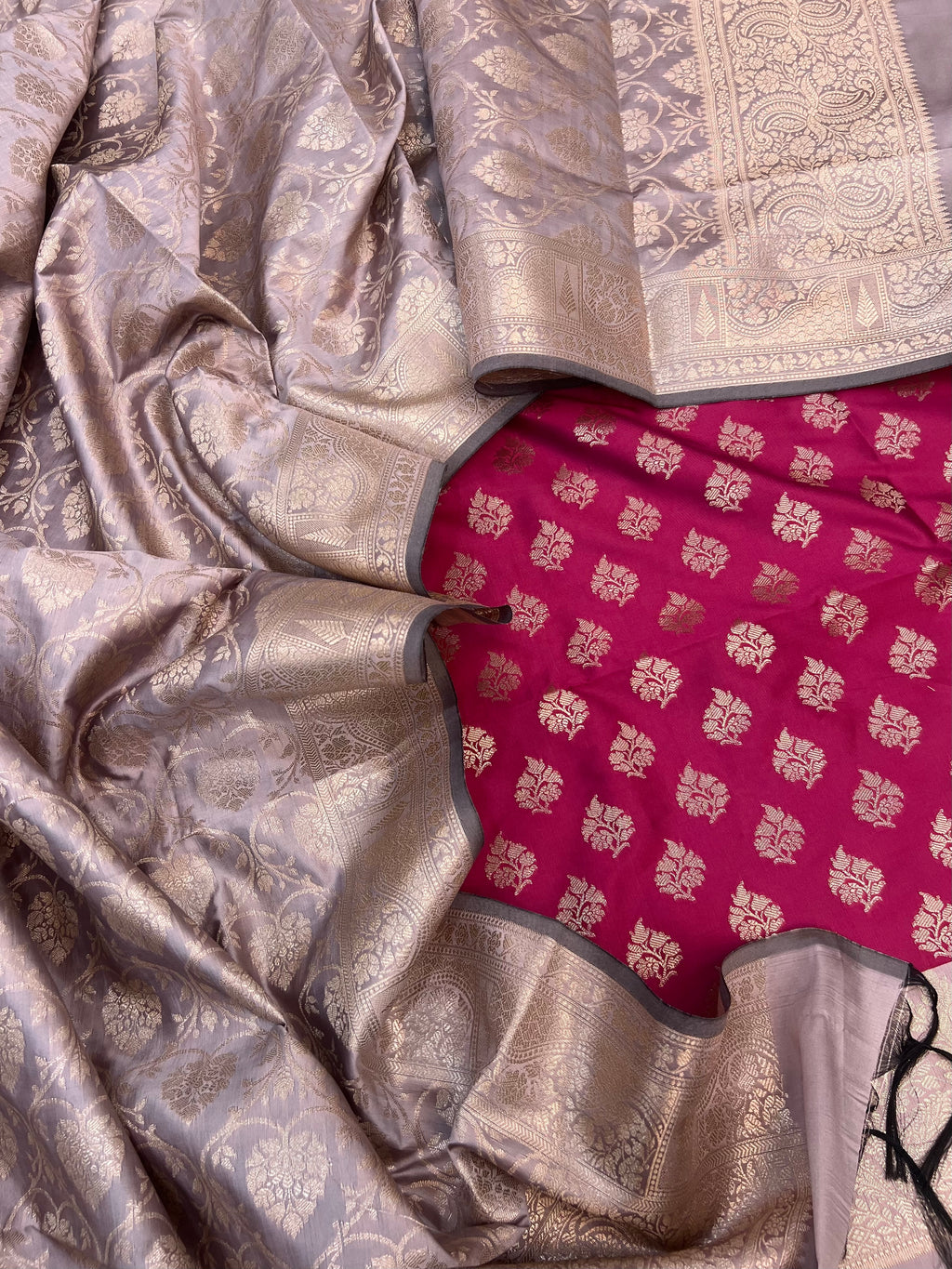 Banarasi silk zari jackard weaving multi contrast unstitched suits sets