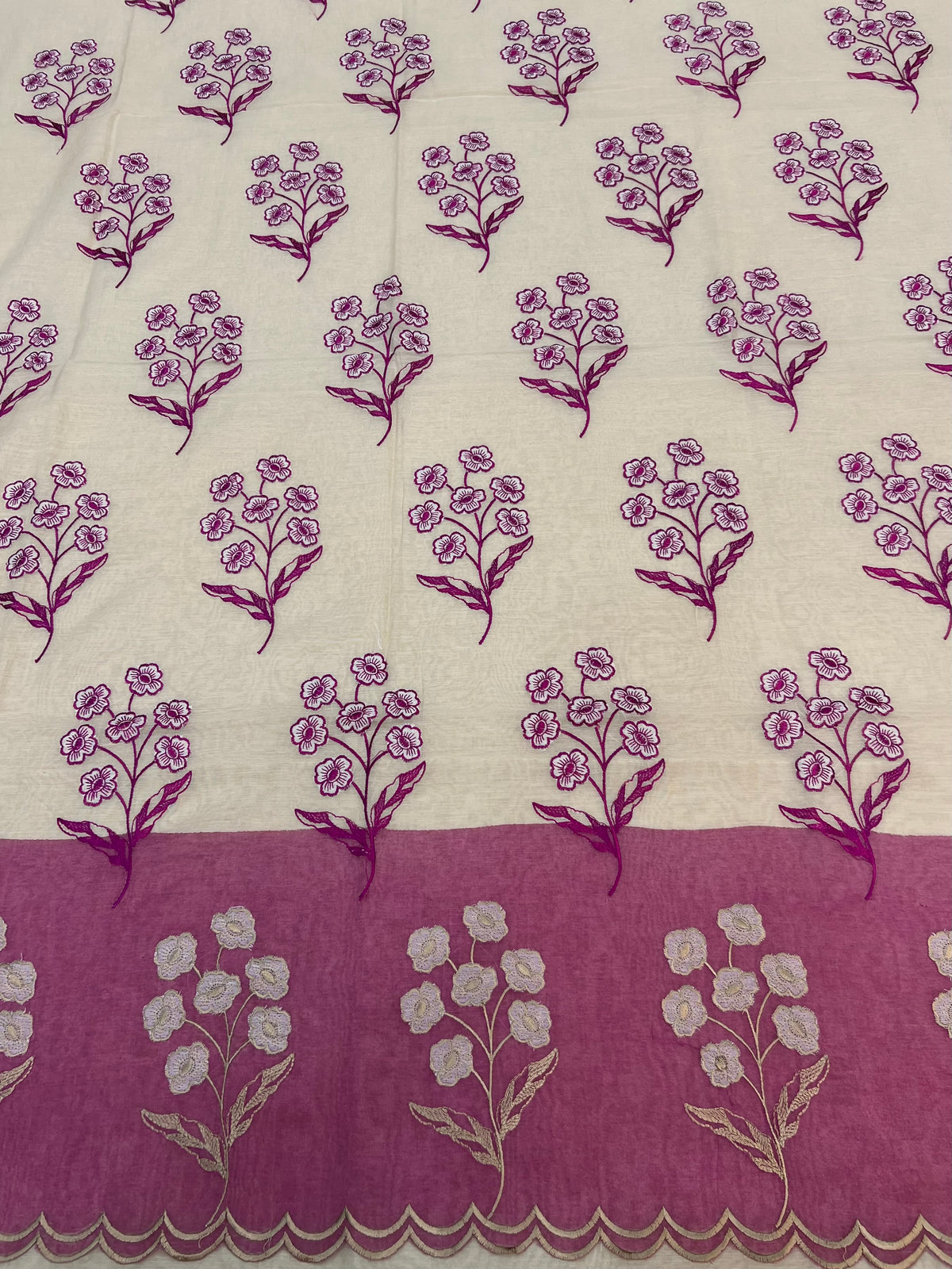 Pure mal Chanderi tussar beige cotton Applique contrast dyed unstiched suits