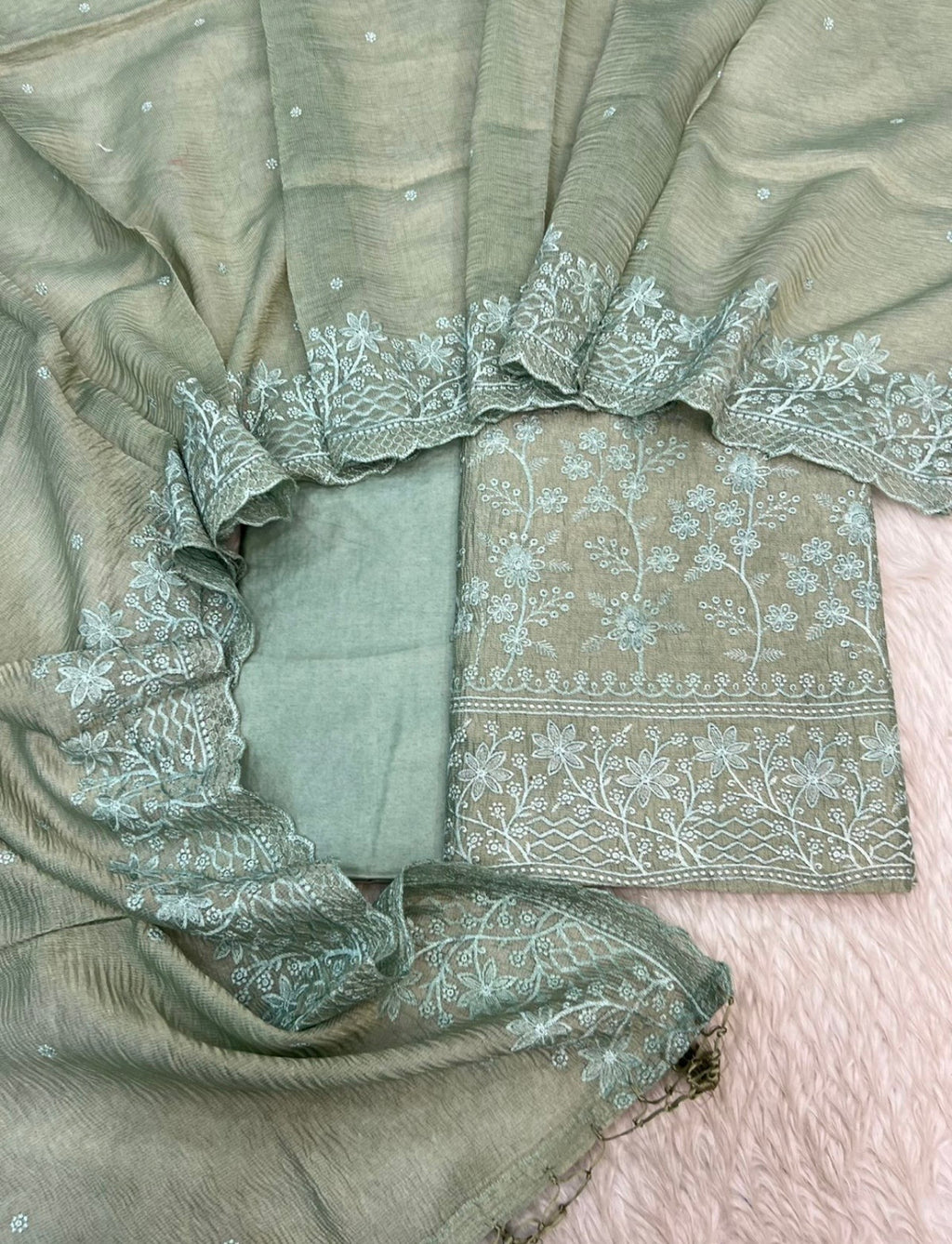 Pure crush tissue heavy embroidered unstitched suits