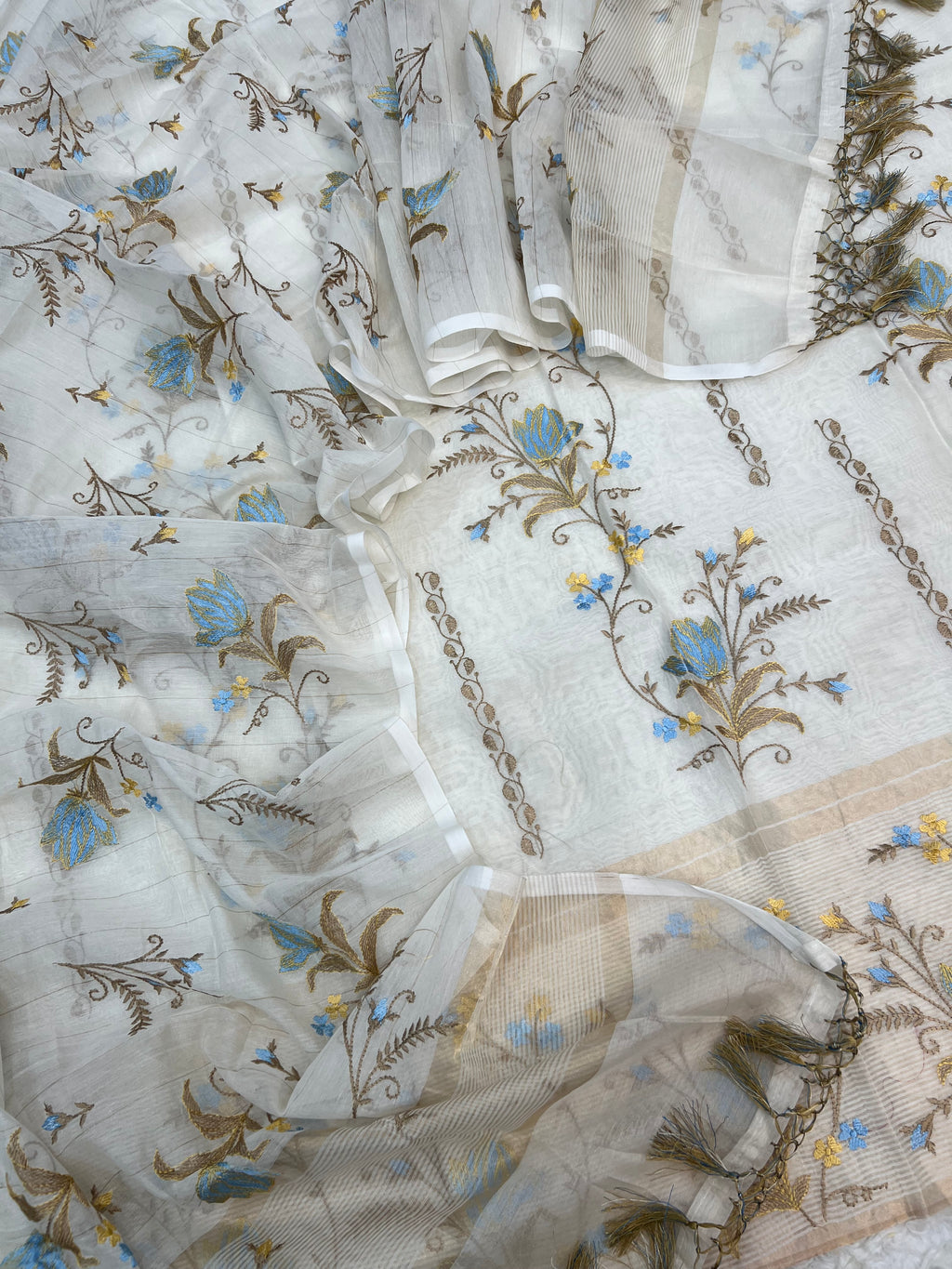 Pure mal Chanderi dyeable floral embroidery work suits