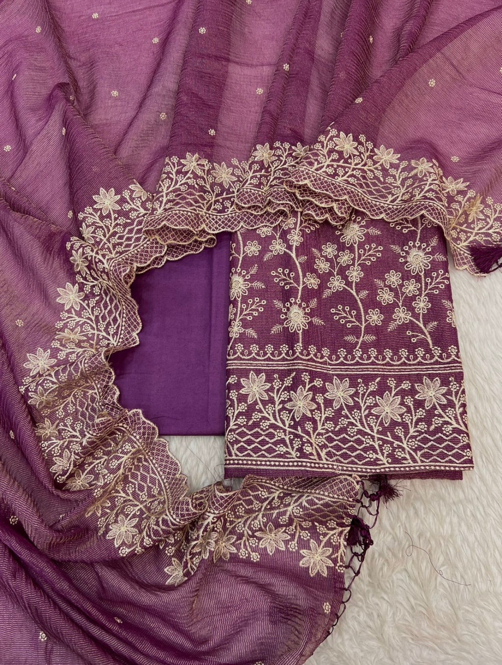 Pure crush tissue heavy embroidered unstitched suits