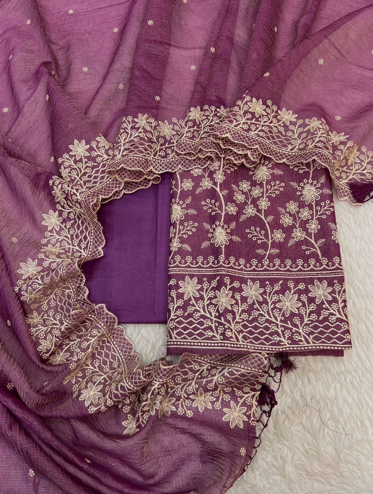 Pure crush tissue heavy embroidered unstitched suits