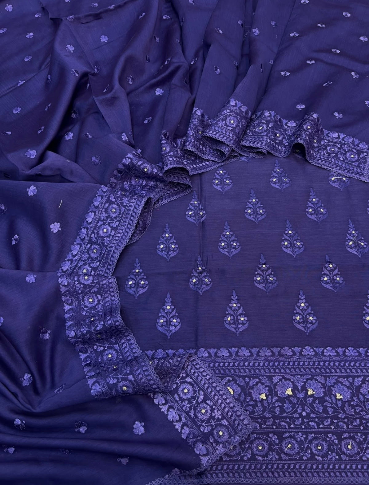 Pure Maheshwari silk Chanderi embroidered zari mina organza Applique unstiched suits