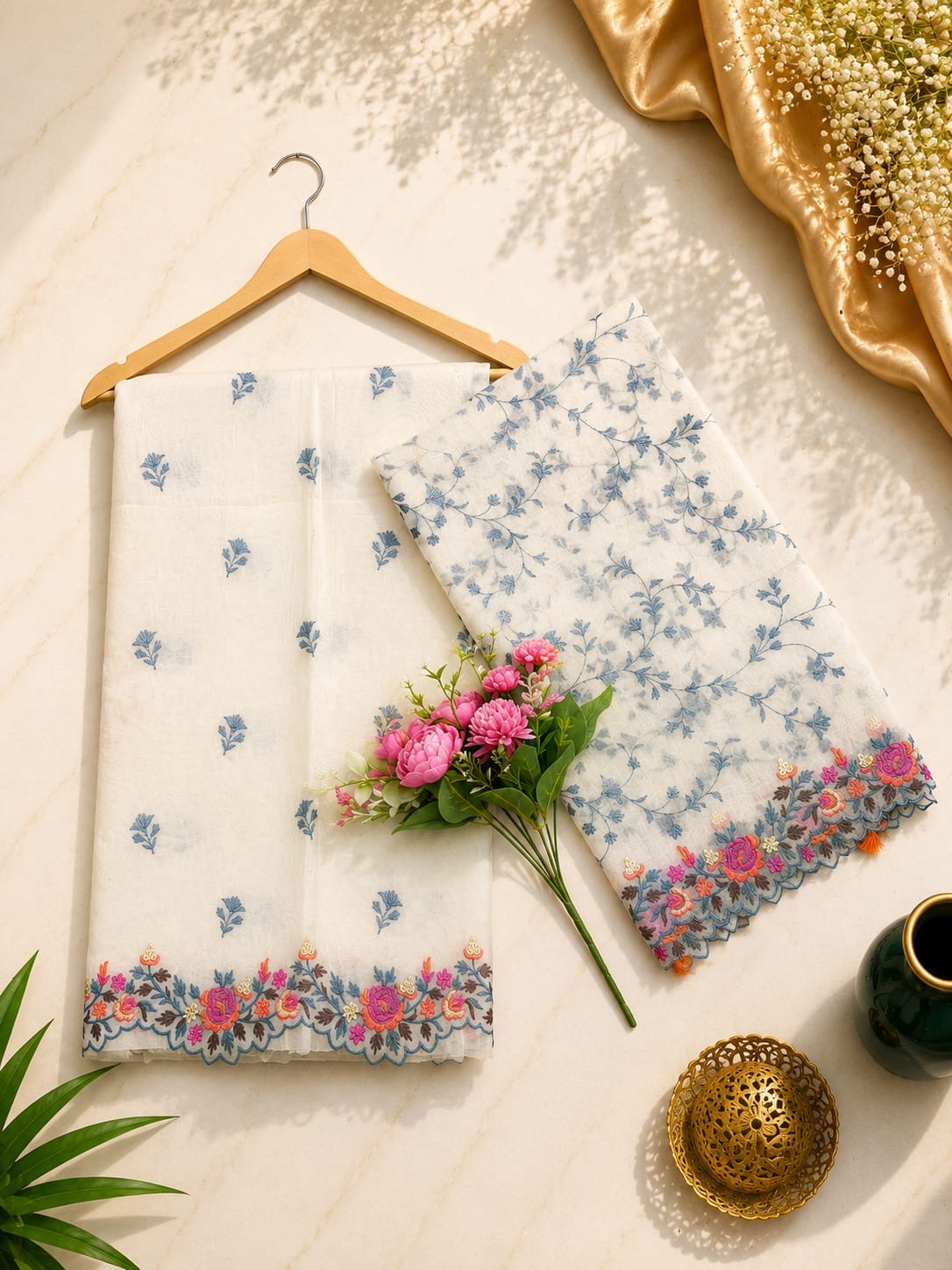 Pure mal Chanderi embroidered dyeable unstitched suits collections