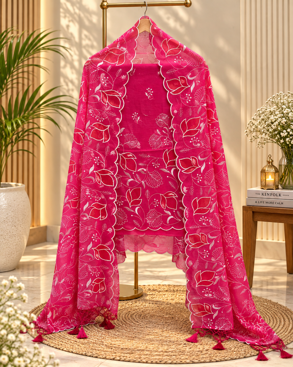 Pure mal Chanderi heavy embroidered organza Applique unstiched suits