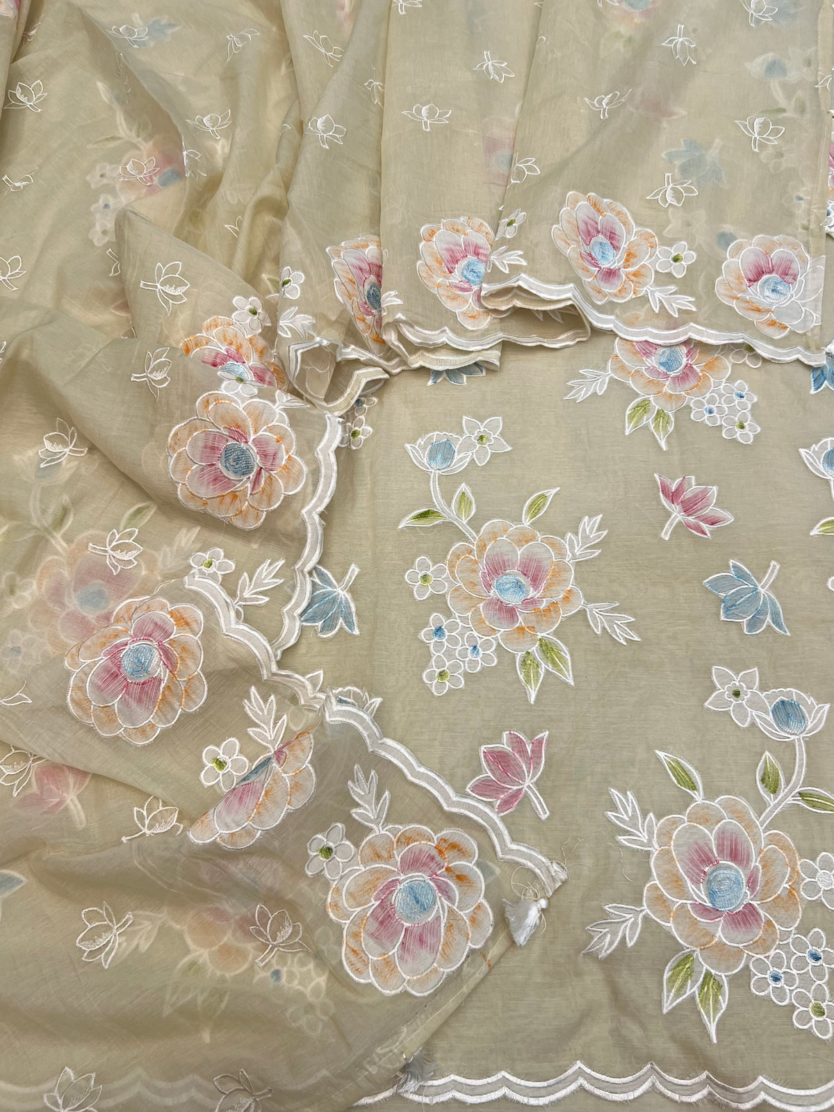 Pure mal Chanderi cotton Applique hand brush paint unstiched suits sets