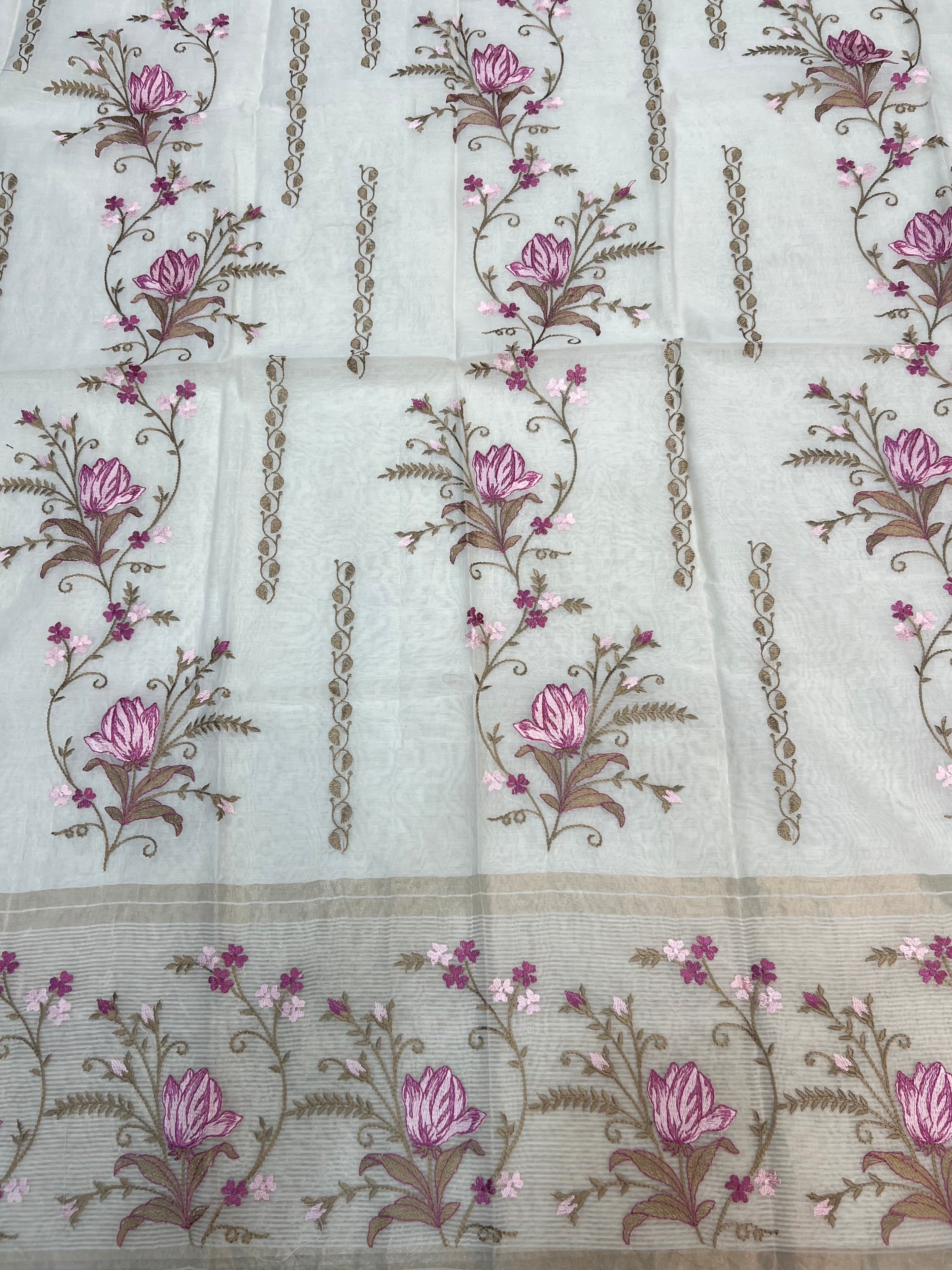 Pure mal chanderi dyeable floral embroidery work suits