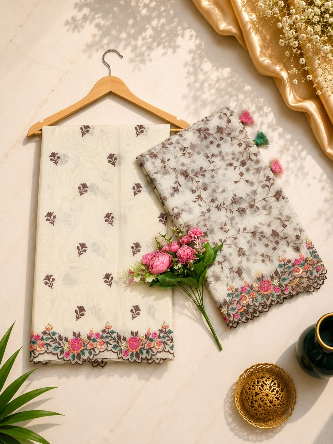 Pure mal Chanderi embroidered dyeable unstitched suits collections