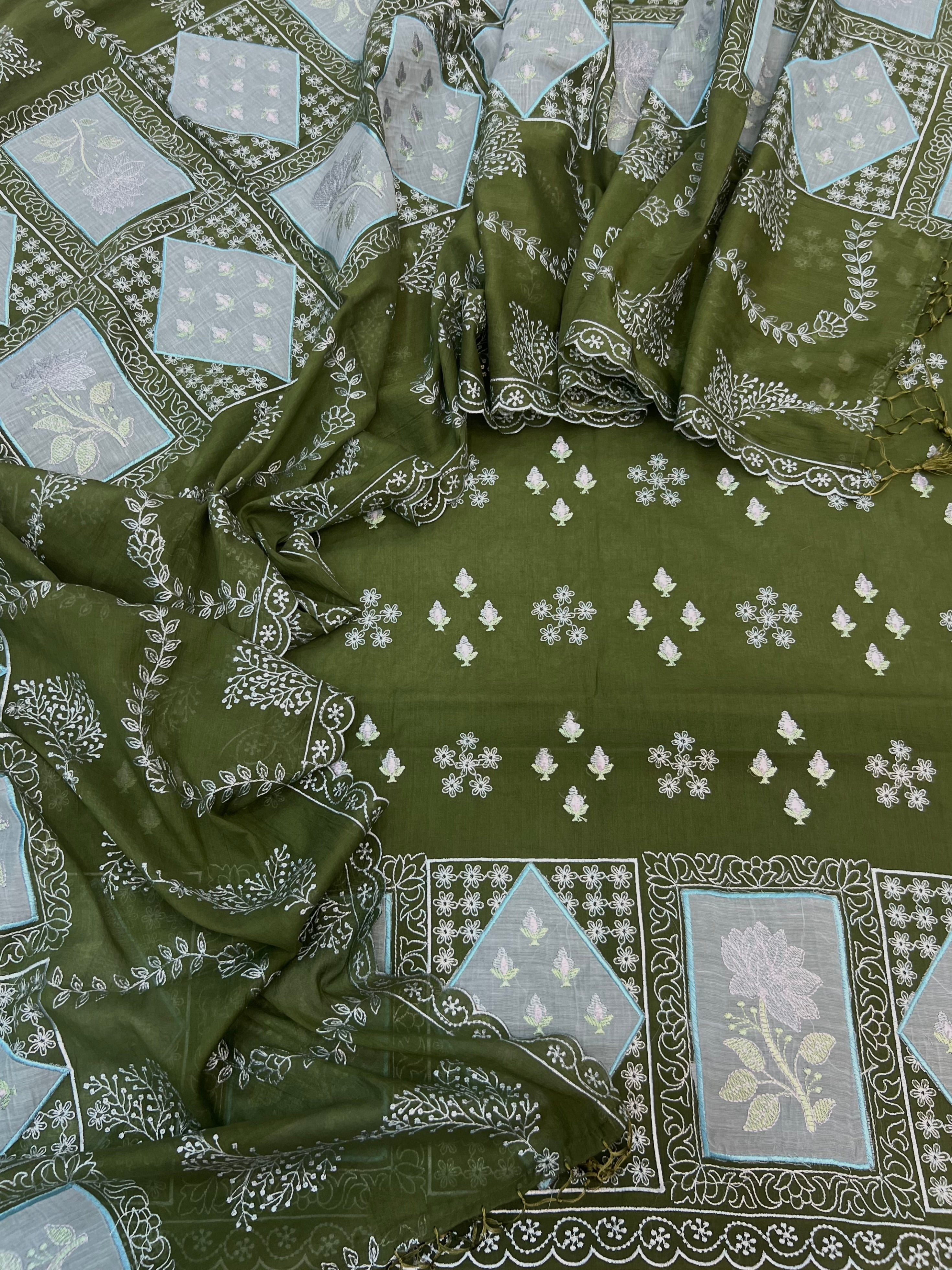 Pure mal Chanderi gharchola embroidery cotton patchwork unstiched suits sets
