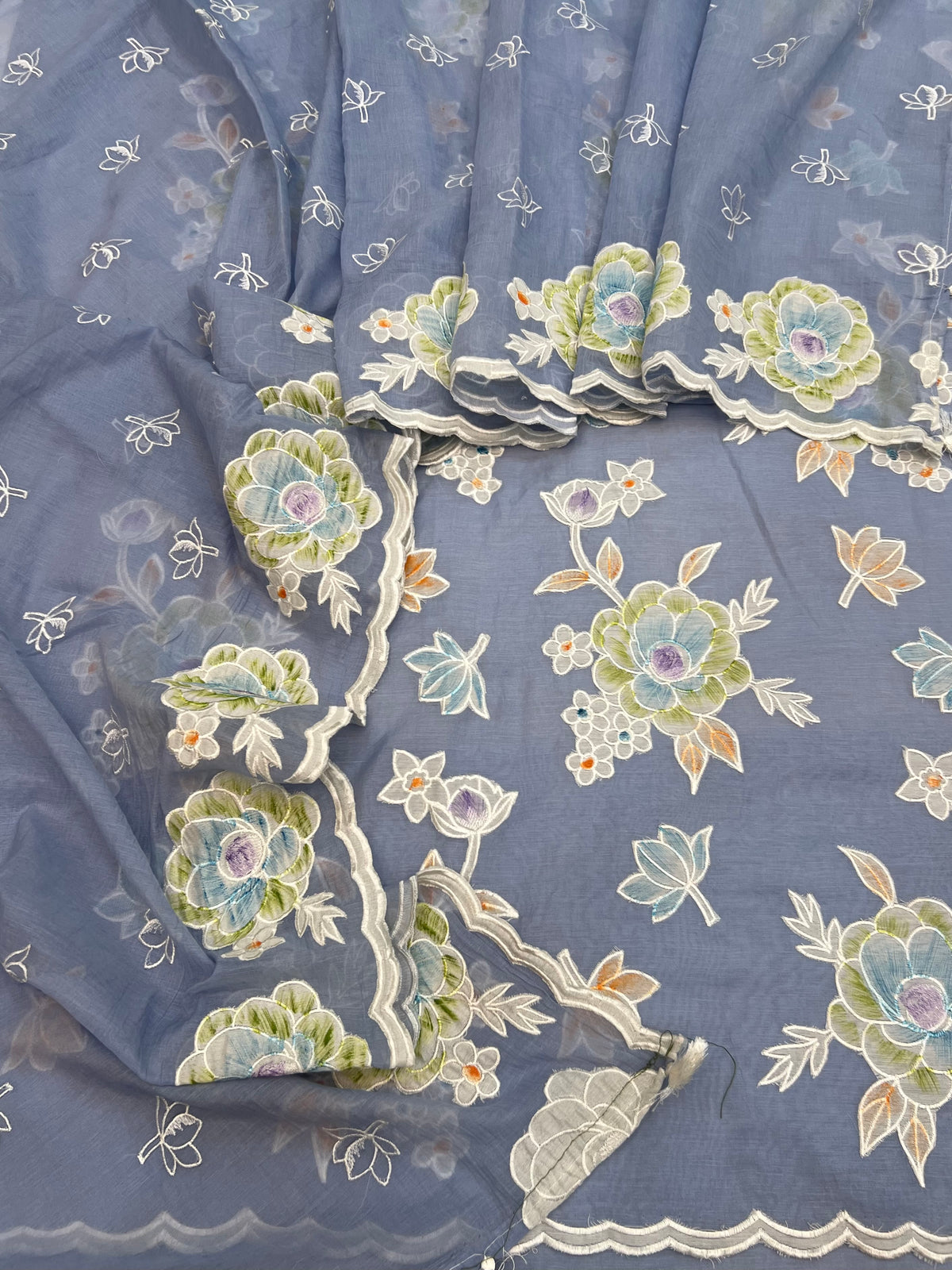 Pure mal Chanderi cotton Applique hand brush paint unstiched suits sets