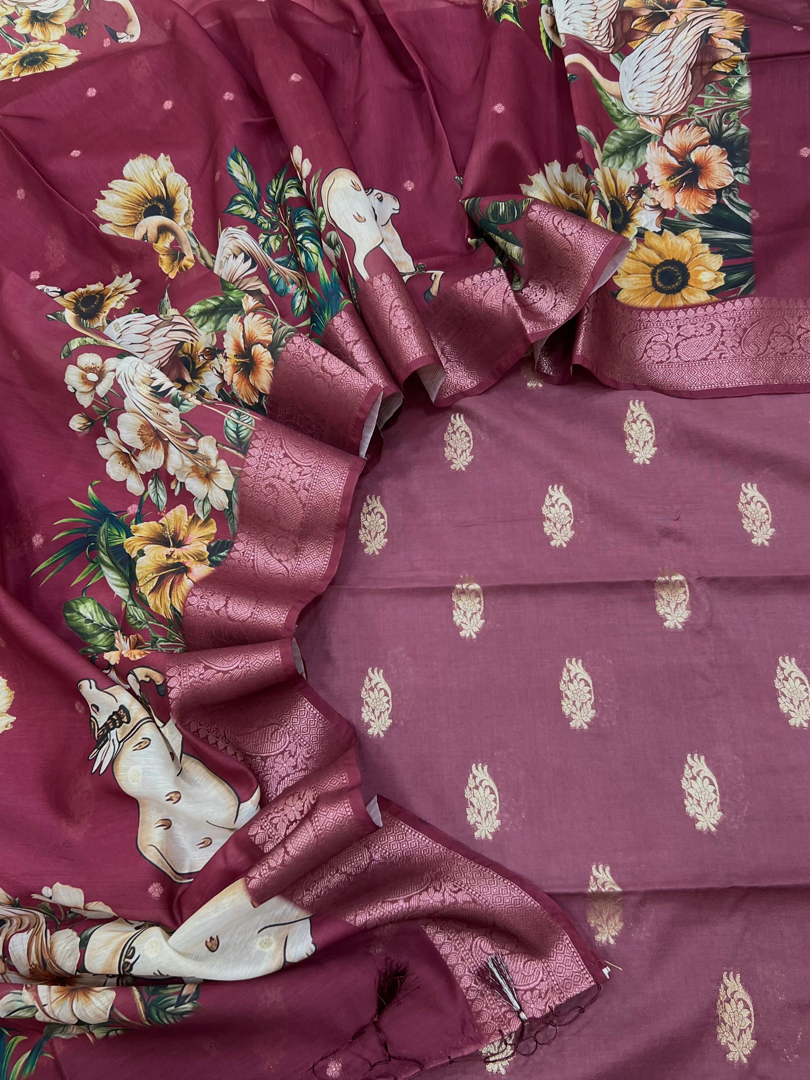 Pure Chanderi pichwai digital print unstitched suits collections