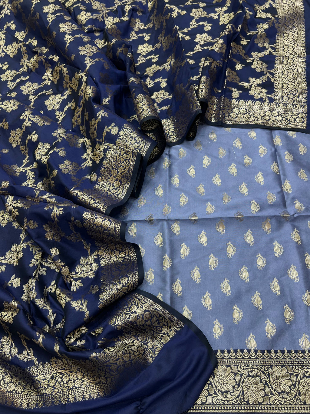 Banarasi silk zari jackard weaving contrast unstitched suits sets