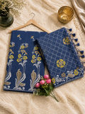 Pure mal Chanderi self stripe weaved Embroidered Applique tissue unstiched suits sets