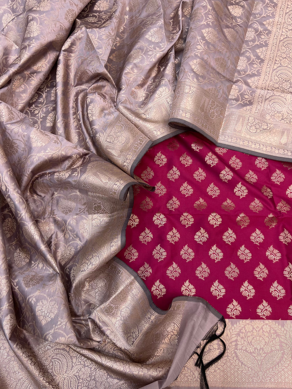 Banarasi silk zari jackard weaving multi contrast unstitched suits sets
