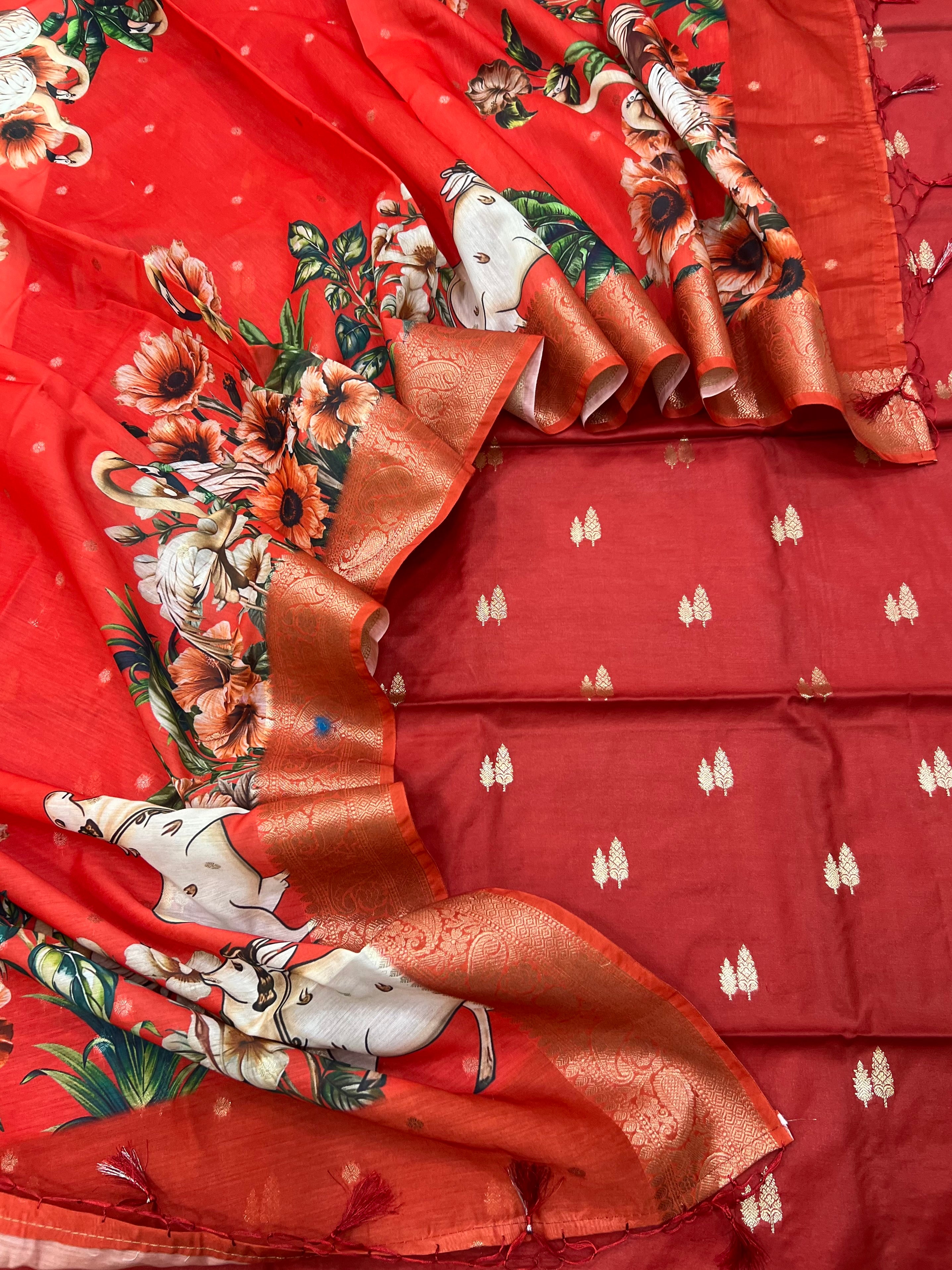 Pure Chanderi pichwai digital print unstitched suits collections