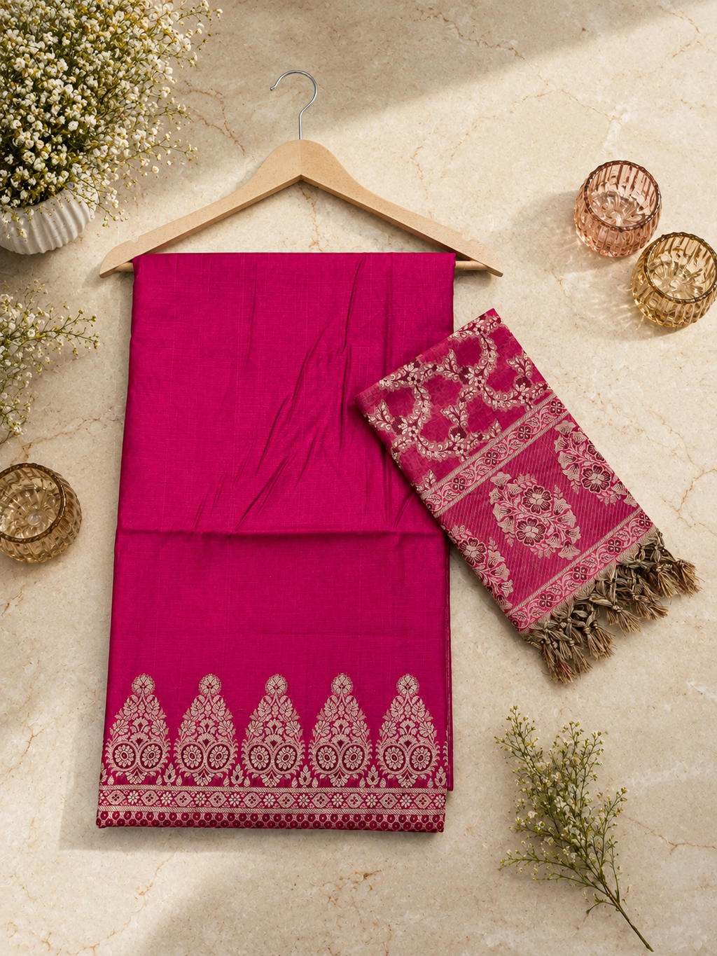 Banarasi cotton Resham tanchui unstitched suits sets